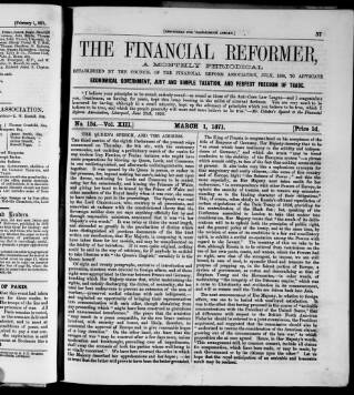 cover page of Financial Reformer published on March 1, 1871