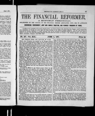 cover page of Financial Reformer published on June 1, 1871