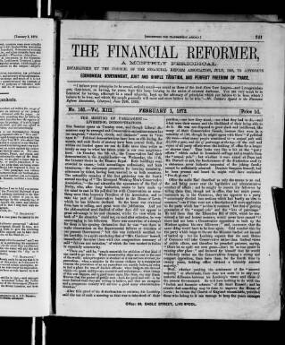cover page of Financial Reformer published on February 1, 1872