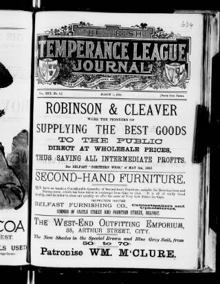 cover page of Irish Temperance League Journal published on March 1, 1893