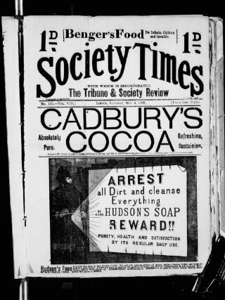 cover page of Society Times published on May 4, 1889