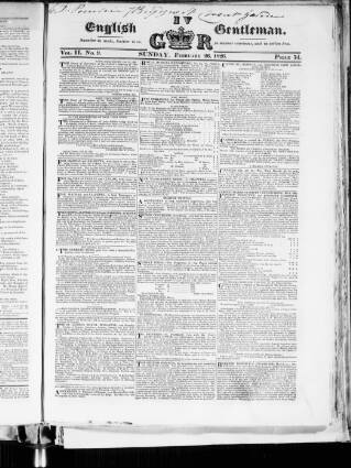 cover page of English Gentleman published on February 26, 1826
