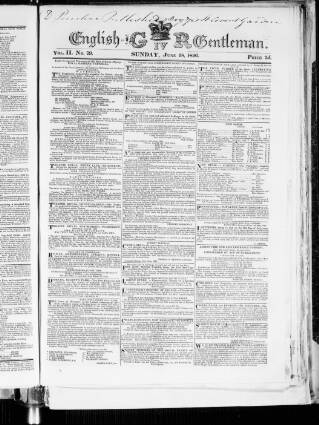 cover page of English Gentleman published on June 18, 1826