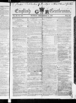 cover page of English Gentleman published on December 17, 1826