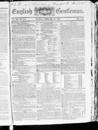 cover page of English Gentleman published on February 25, 1827