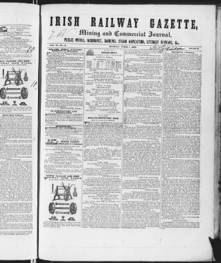 cover page of Irish Railway Gazette published on April 1, 1850