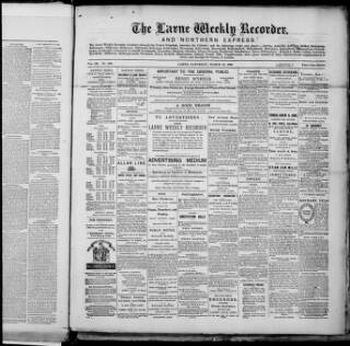 cover page of Larne Weekly Recorder & Northern Express published on March 31, 1883