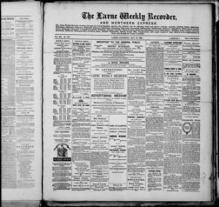 cover page of Larne Weekly Recorder & Northern Express published on May 12, 1883