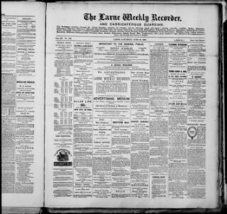cover page of Larne Weekly Recorder & Northern Express published on June 16, 1883