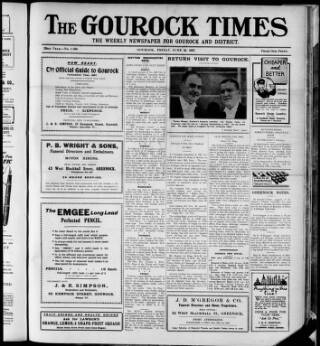 cover page of Gourock Times published on June 18, 1937