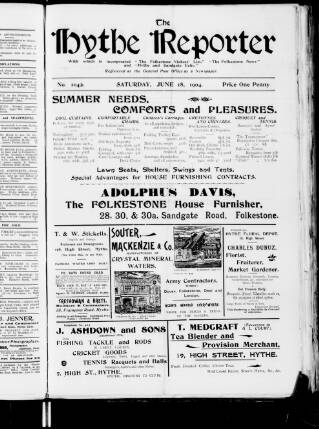 cover page of Hythe Reporter published on June 18, 1904