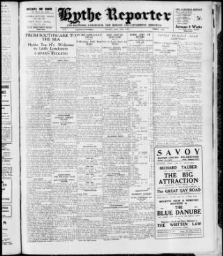 cover page of Hythe Reporter published on June 18, 1932
