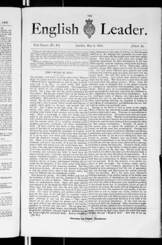 cover page of English Leader published on May 4, 1867
