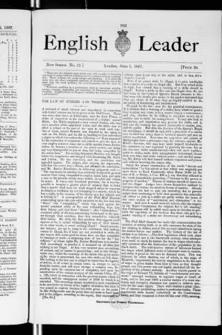 cover page of English Leader published on June 1, 1867