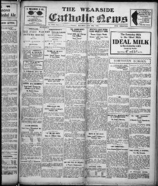 cover page of Wearside Catholic News published on June 18, 1921