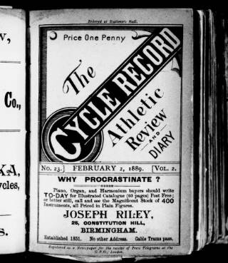 cover page of Cycle Record published on February 2, 1889
