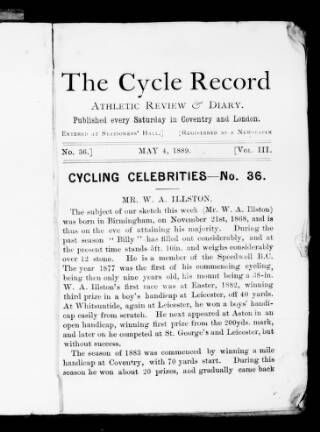 cover page of Cycle Record published on May 4, 1889