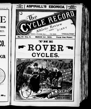 cover page of Cycle Record published on March 1, 1890