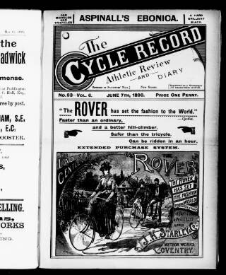 cover page of Cycle Record published on June 7, 1890