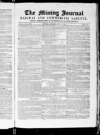 cover page of Mining Journal published on May 4, 1850