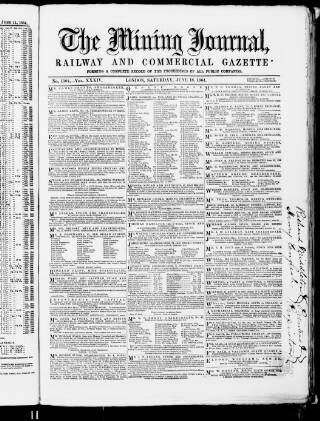 cover page of Mining Journal published on June 18, 1864