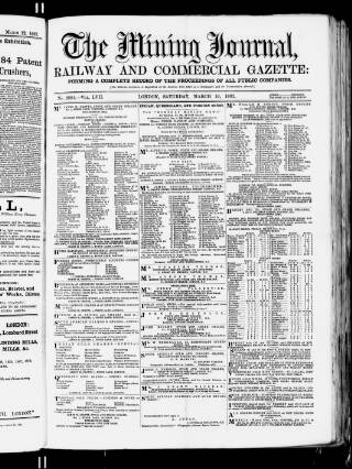 cover page of Mining Journal published on March 19, 1887