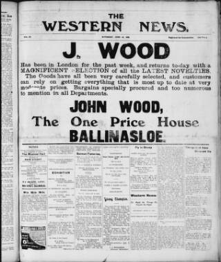 cover page of Western News and Galway Leader published on June 18, 1910