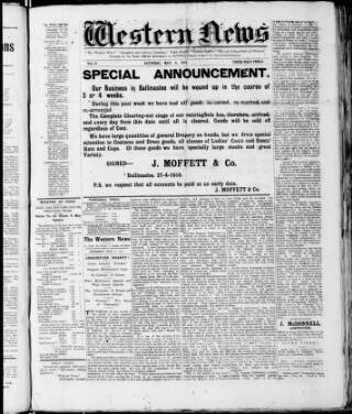 cover page of Western News and Galway Leader published on May 4, 1918