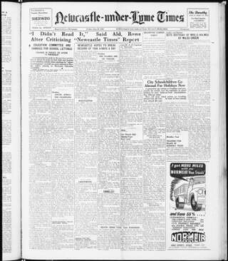 cover page of Newcastle-under-Lyme Times published on June 18, 1954