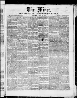 cover page of Miner and Workmen's Examiner (Stoke-on-Trent) published on June 15, 1878