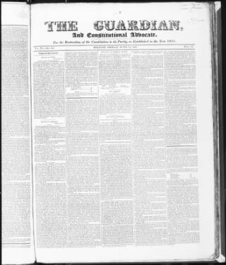 cover page of Guardian and Constitutional Advocate published on June 18, 1830