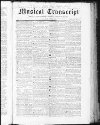 cover page of Musical Transcript published on June 3, 1854