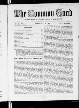 cover page of Common Good published on February 19, 1881
