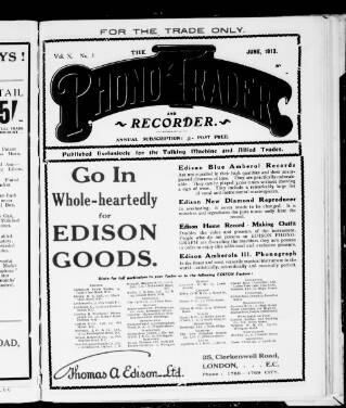 cover page of Phono Trader and Recorder published on June 1, 1913