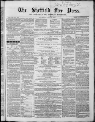 cover page of Sheffield Free Press published on June 18, 1853