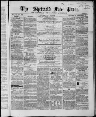 cover page of Sheffield Free Press published on May 30, 1857