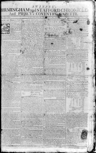 cover page of Piercy's Coventry Gazette published on September 10, 1778