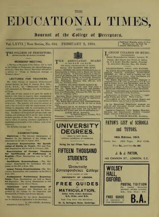 cover page of Educational Times published on February 2, 1914