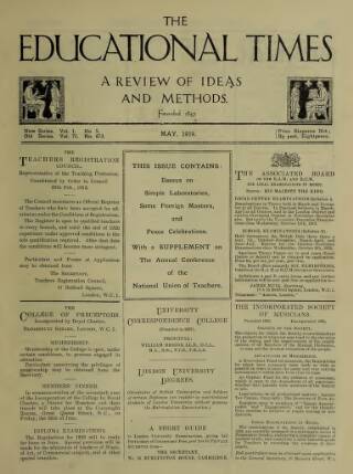 cover page of Educational Times published on May 1, 1919