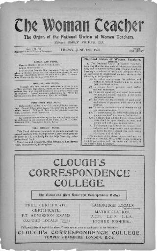 cover page of Woman Teacher published on June 18, 1920