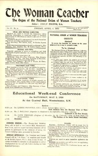 cover page of Woman Teacher published on April 4, 1930