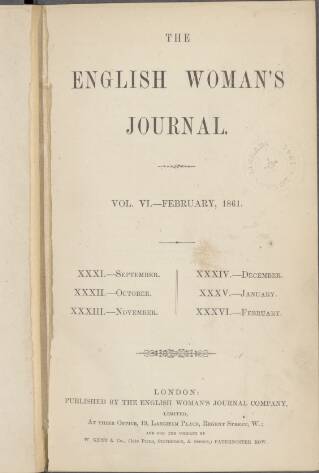 cover page of English Woman's Journal published on September 1, 1860