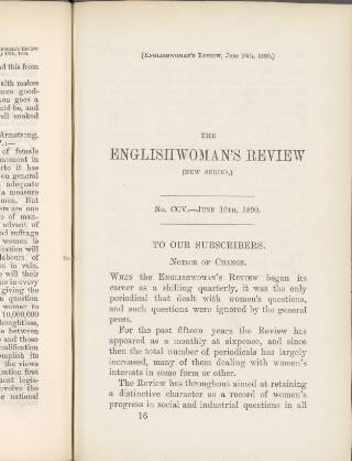 cover page of Englishwoman's Review published on June 16, 1890