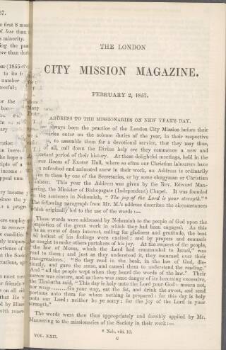 cover page of London City Mission Magazine published on February 2, 1857