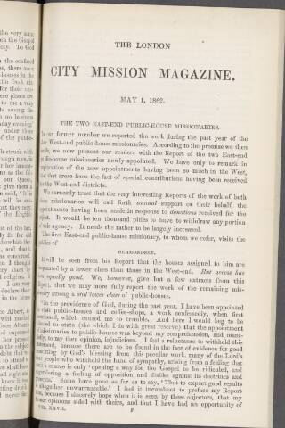 cover page of London City Mission Magazine published on May 1, 1862