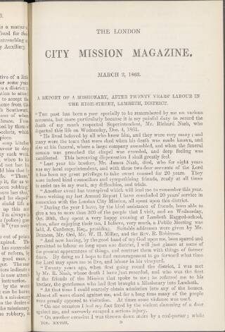cover page of London City Mission Magazine published on March 2, 1863