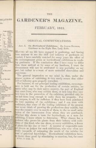 cover page of Gardener's Magazine published on February 1, 1843