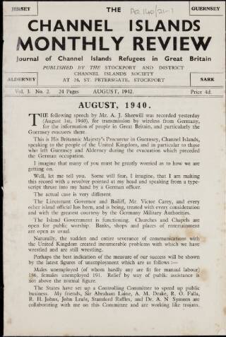 cover page of Channel Islands Monthly Review published on August 1, 1942
