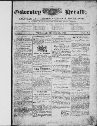 cover page of Oswestry Herald published on March 19, 1822