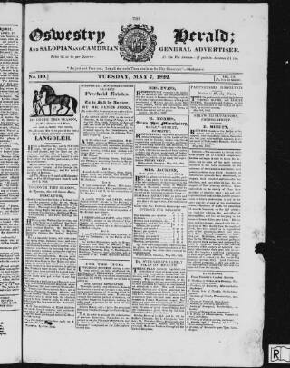 cover page of Oswestry Herald published on May 7, 1822